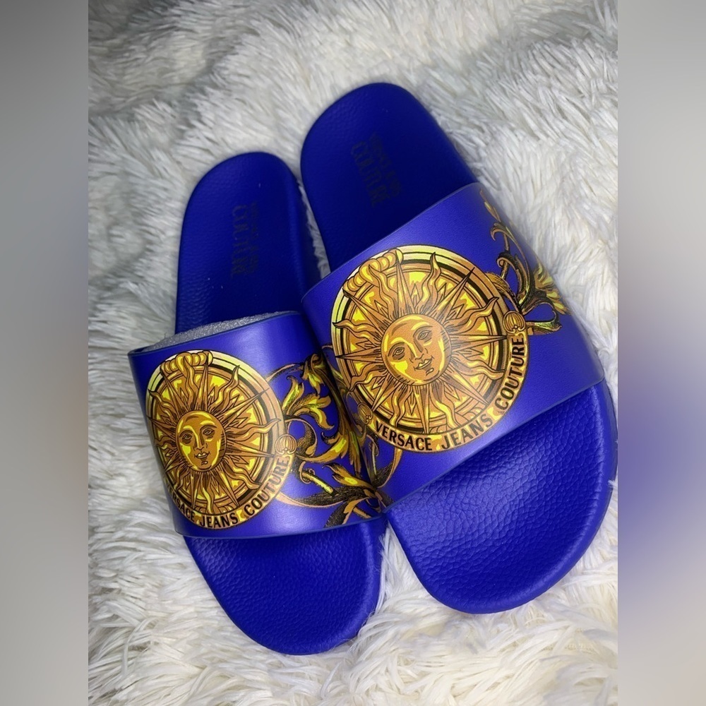 Versace Men's Jeans Couture Gummy Sun Baroque Slide Sandals - Picture 4 of 6